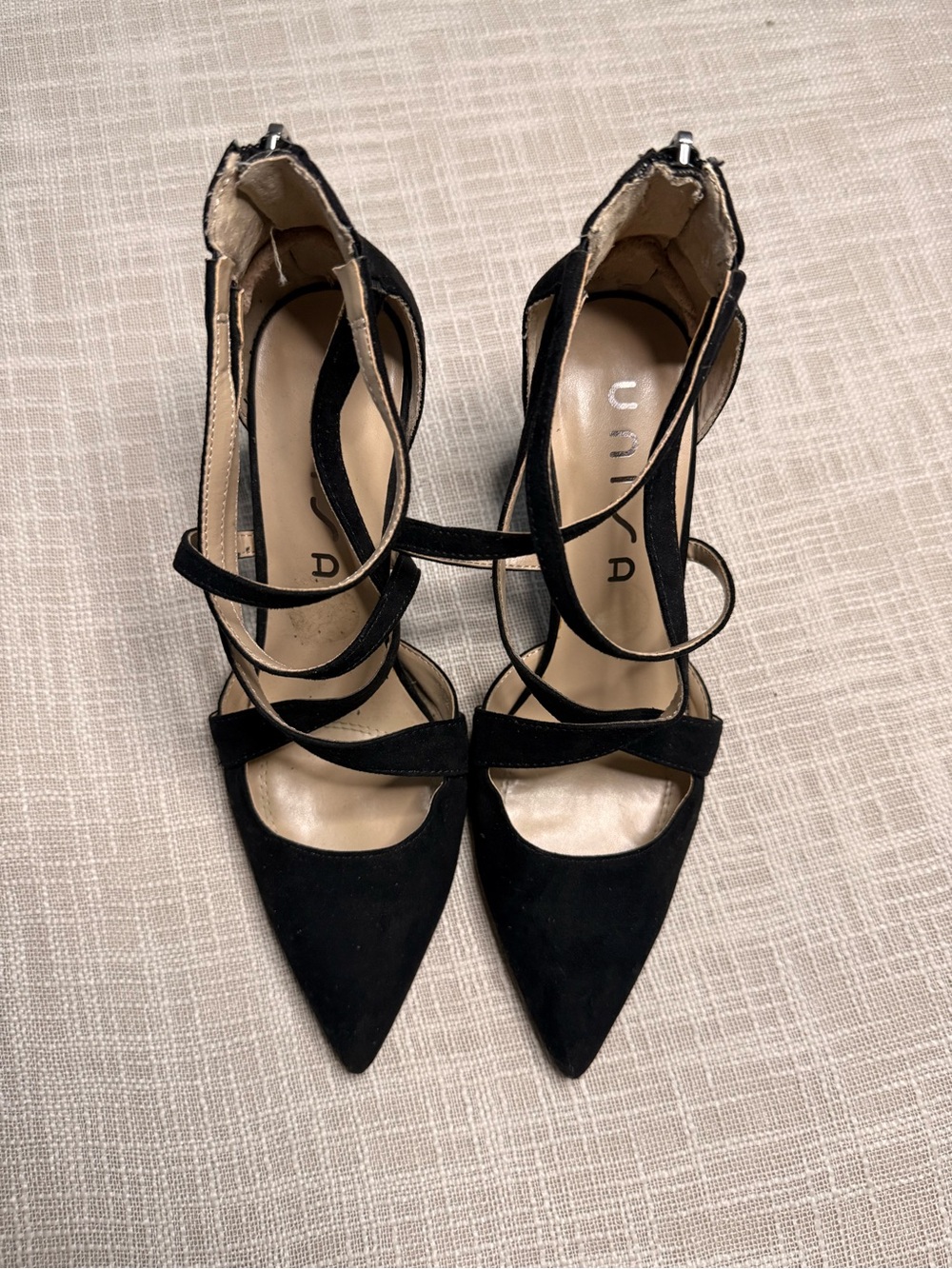 Unisa Black Strappy Pointed Toe Stiletto Heels Size 8M